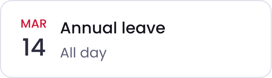 Annual leave calendar widget